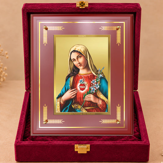 24K Gold-Plated Mother Mary MDF Frame | Premium Gift Box | 27x35 CM