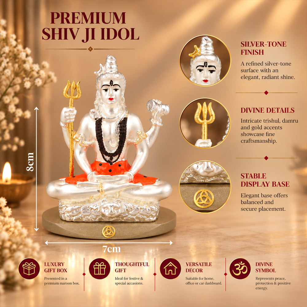 DIVINITI 999 Silver-Plated Shiva Idol for Car & Home | Gift Box | 8x7 CM