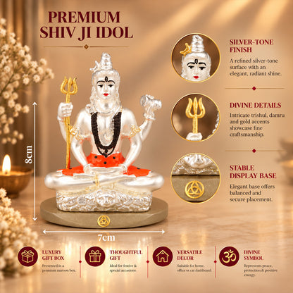 DIVINITI 999 Silver-Plated Shiva Idol for Car & Home | Gift Box | 8x7 CM