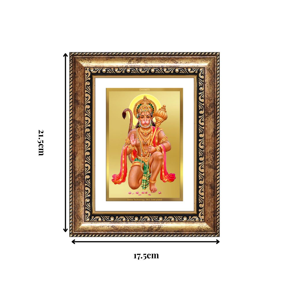 Diviniti 24K Gold Plated Hanuman With Blessings (Classic) Divine Wall and Table Top Frame for Home Mandir & Office Decor | Luxury Spiritual Gift