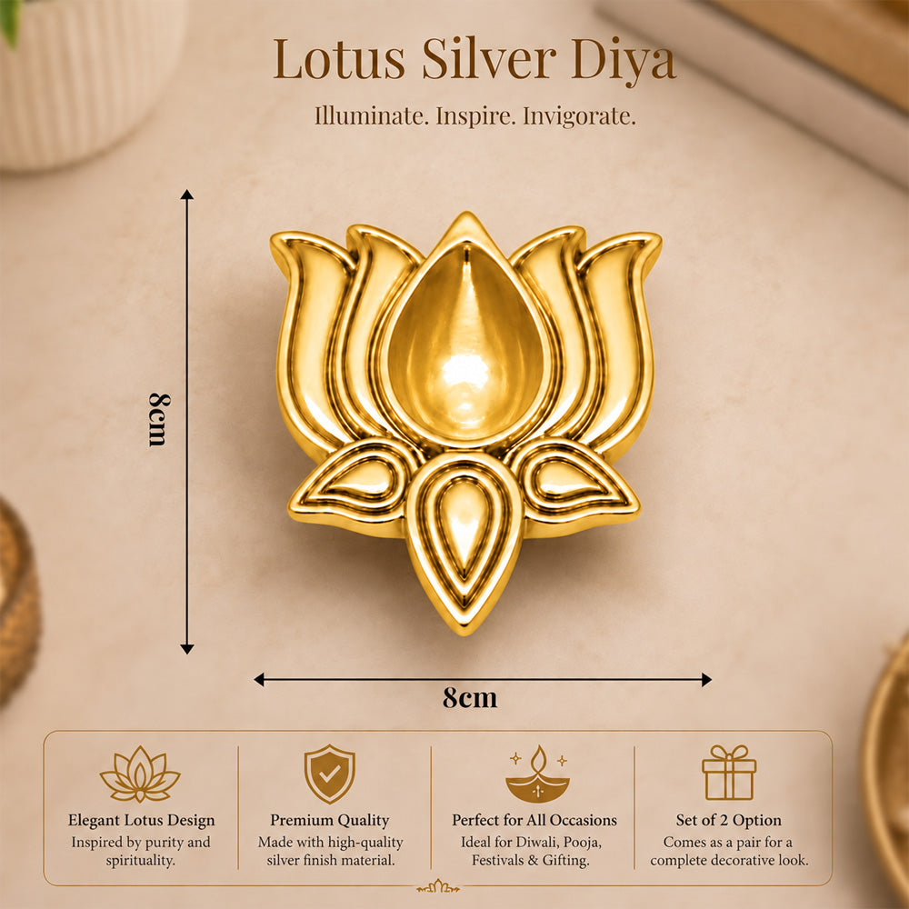 999 Gold-Plated Lotus Diya Pair | Premium Gift Box | 8x8 CM