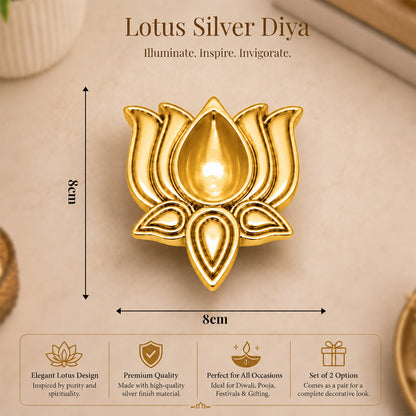 999 Gold-Plated Lotus Diya Pair | Premium Gift Box | 8x8 CM