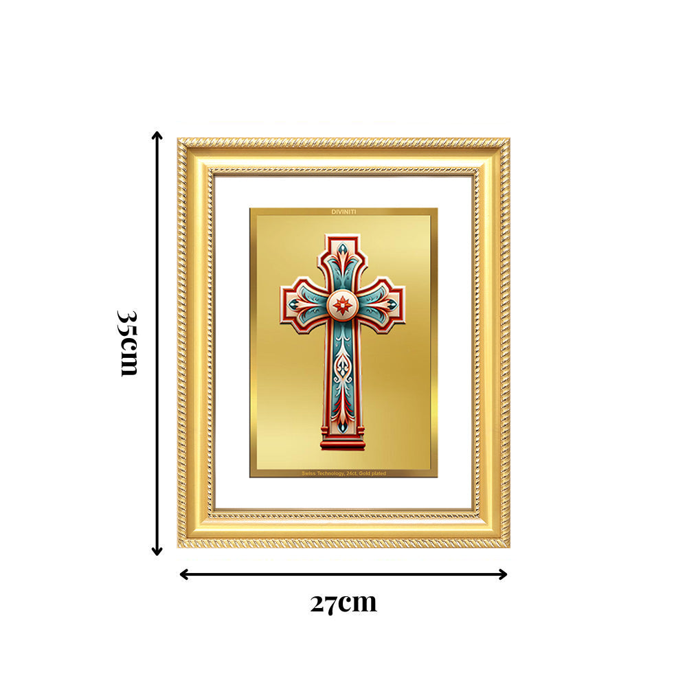 Diviniti 24K Gold Plated Holy Cross (Classic) Divine Wall Frame for Home Mandir & Office Decor | Luxury Spiritual Gift