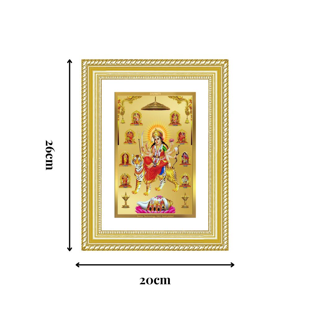 Diviniti 24K Gold Plated Nav Durga (Classic) Divine Wall Frame for Home Mandir & Office Decor | Luxury Spiritual Gift