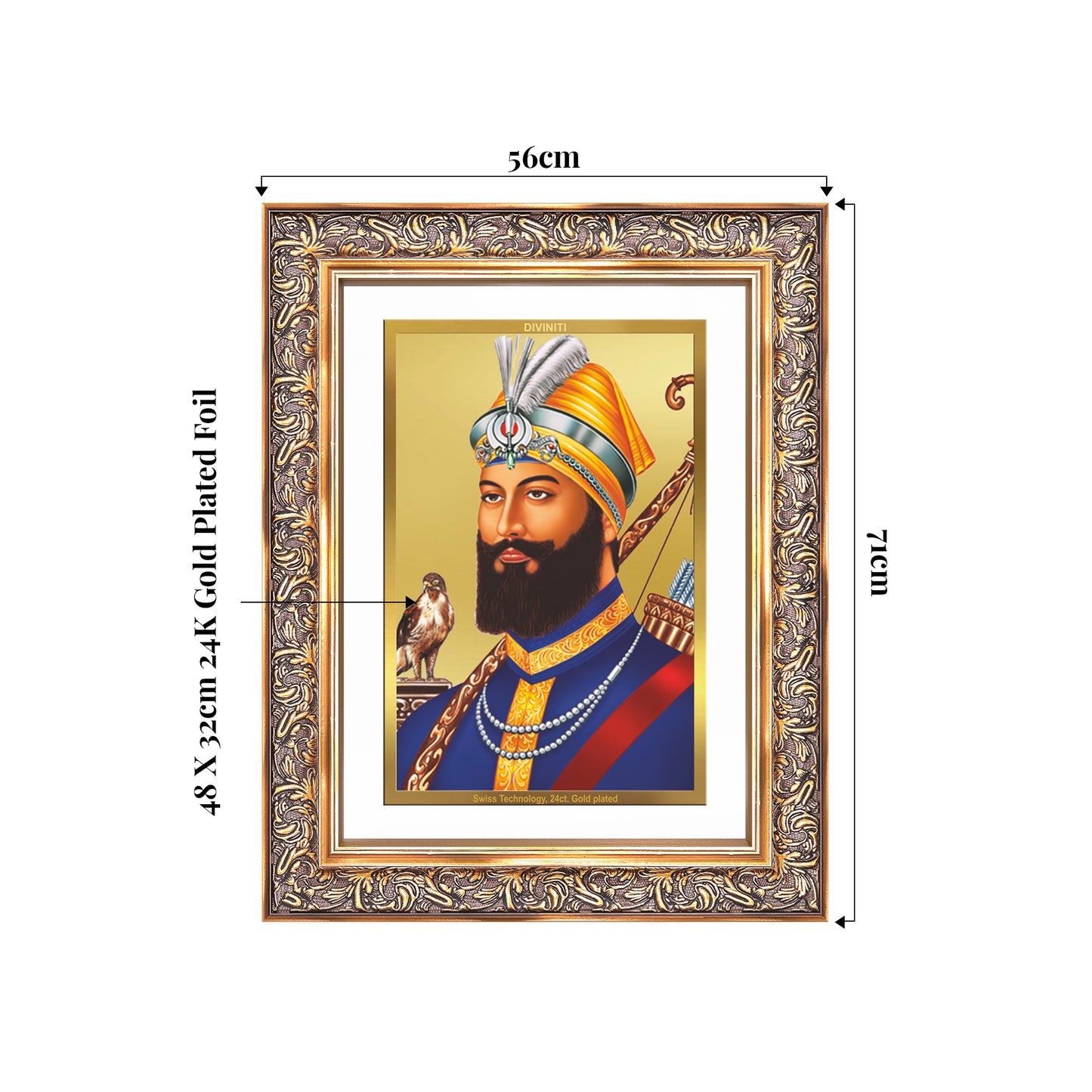 Guru Gobind Singh Ji | Divine Wall Mount Photo Frame in 24K Gold Plated Foil