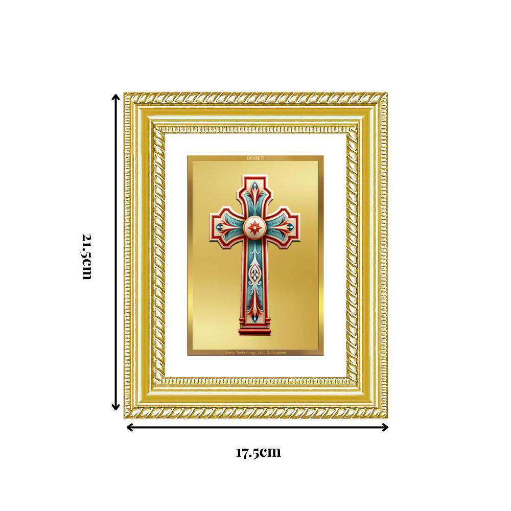 Diviniti 24K Gold Plated Holy Cross (Classic) Divine Wall and Table Top Frame for Home Mandir & Office Decor | Luxury Spiritual Gift