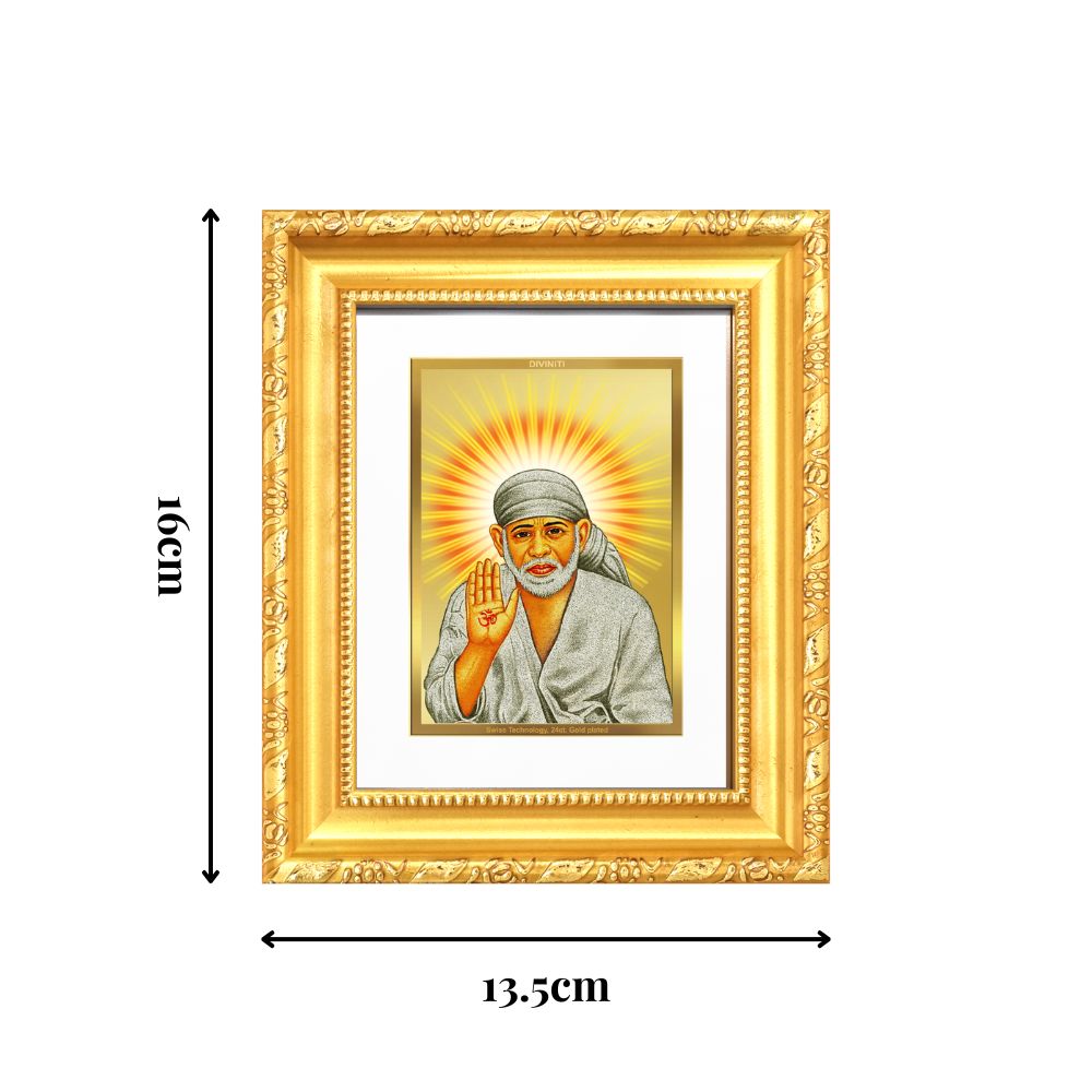Diviniti 24K Gold Plated Sai Baba With Blessings |Divine Table Top Frame for Home Mandir & Office Decor | Luxury Spiritual Gift