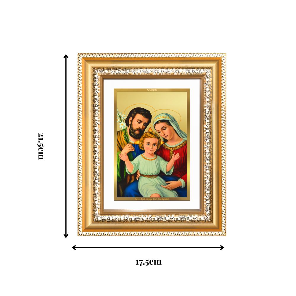 Diviniti 24K Gold Plated Holy Family (Classic) Divine Wall and Table Top Frame for Home Mandir & Office Decor | Luxury Spiritual Gift