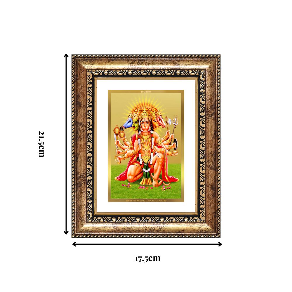 Diviniti 24K Gold Plated Panchmukhi Hanuman (Classic) Divine Wall and Table Top Frame for Home Mandir & Office Decor | Luxury Spiritual Gift