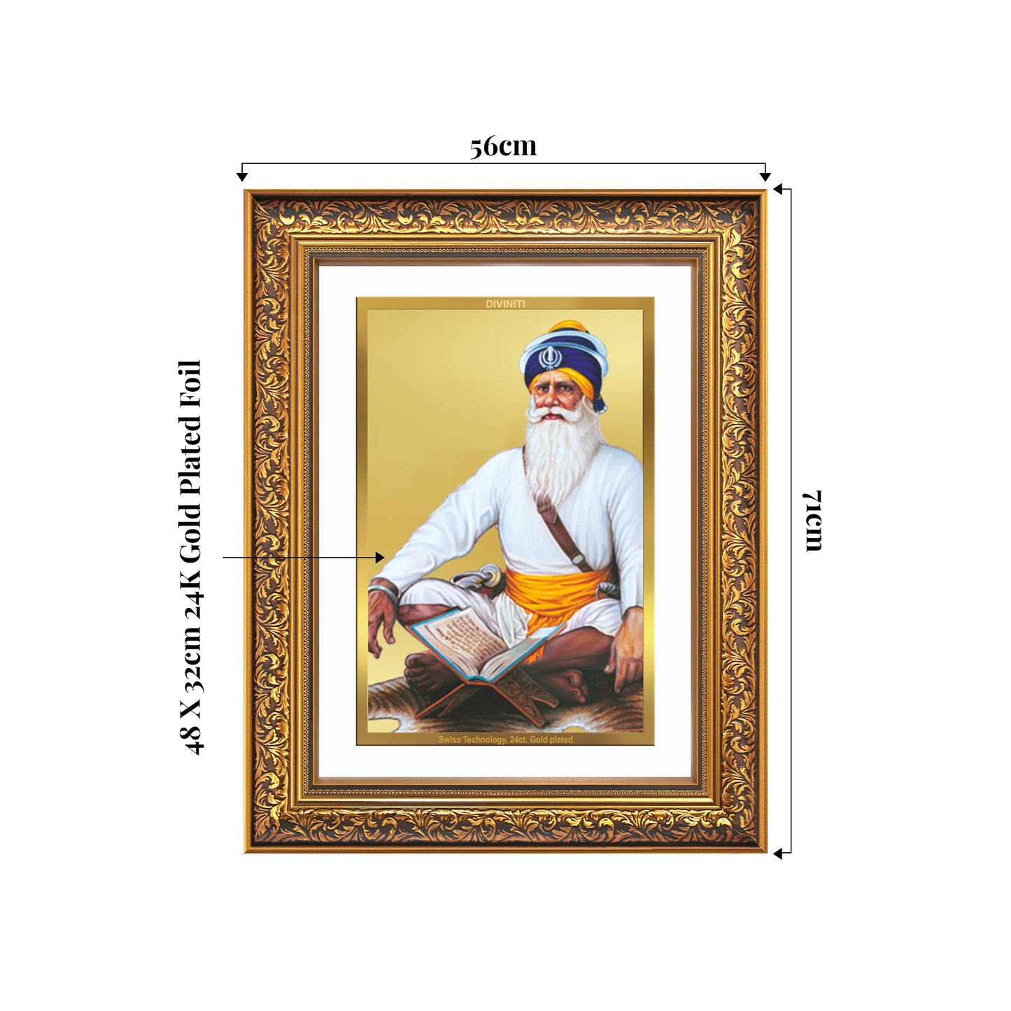 Baba Deep Singh Ji | Nihang Sikh and Martyr Wall Mount Photo Frame in 24K Gold Plated Foil