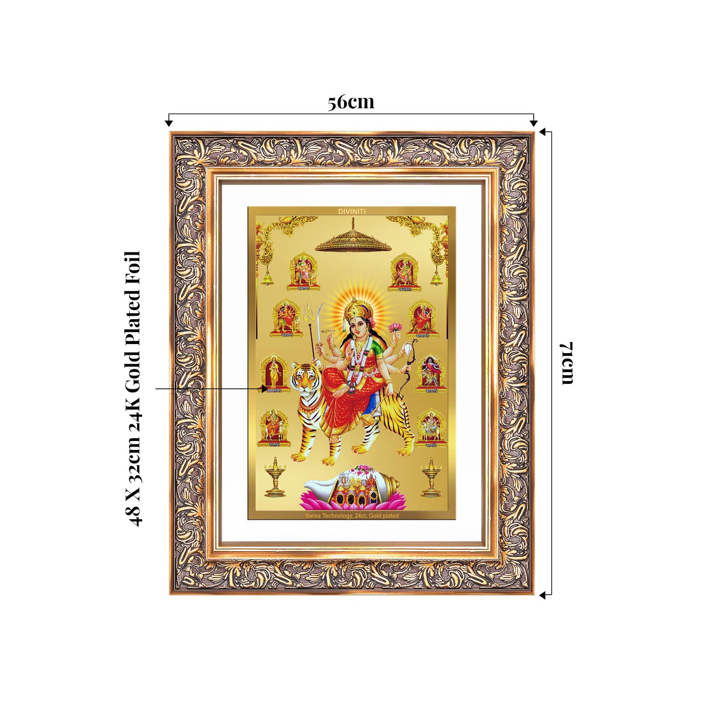 Durga Nav Durga | Goddess Durga in Her Nine Divine forms Wall Mount Photo Frame in 24K Gold Plated Foil