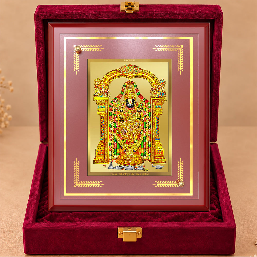 24K Gold-Plated Tirupati Balaji MDF Frame | Premium Gift Box | 26x20 CM