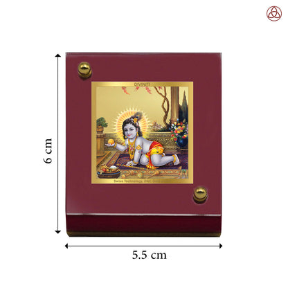 Laddu Gopal | Divine Lord Krishna Car Dashboard & Tabletop Photo Frame in 24K Gold Plated Foil