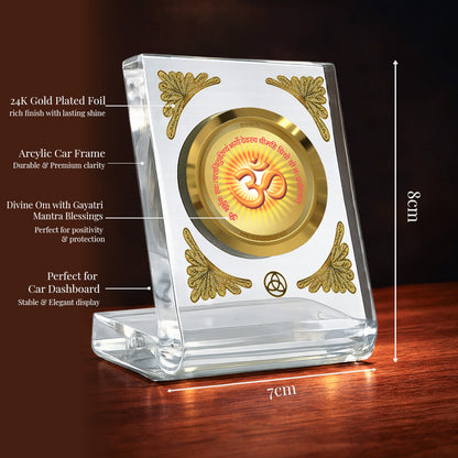 Diviniti 24K Gold Plated Om with Gayatri Mantra Acrylic Car Dashboard Frame | Spiritual Energy, Wisdom & Divine Blessings for Car, Home, Tabletop & Puja Room | Peace & Positivity (ACF1CH)