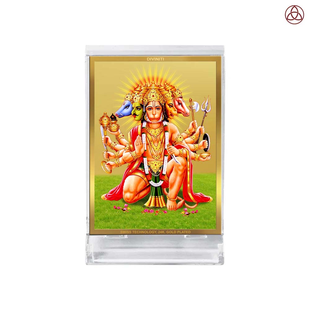 Panchmukhi Hanuman | Five-Faced Hanuman Car Dashboard Frame in 24K Gold Plated Foil