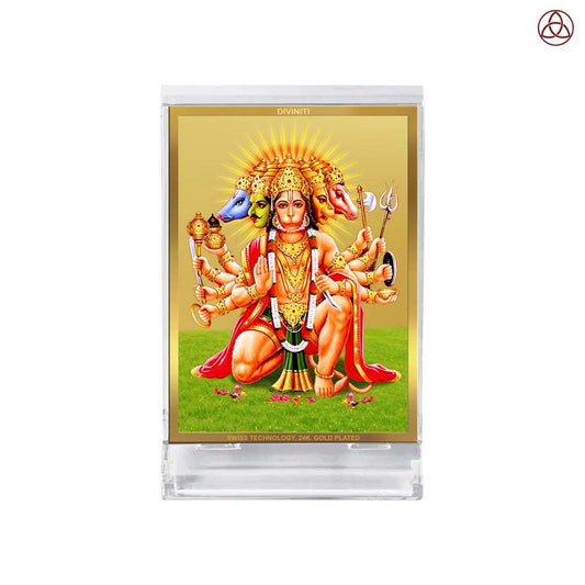 Panchmukhi Hanuman | Five-Faced Hanuman Car Dashboard Frame in 24K Gold Plated Foil