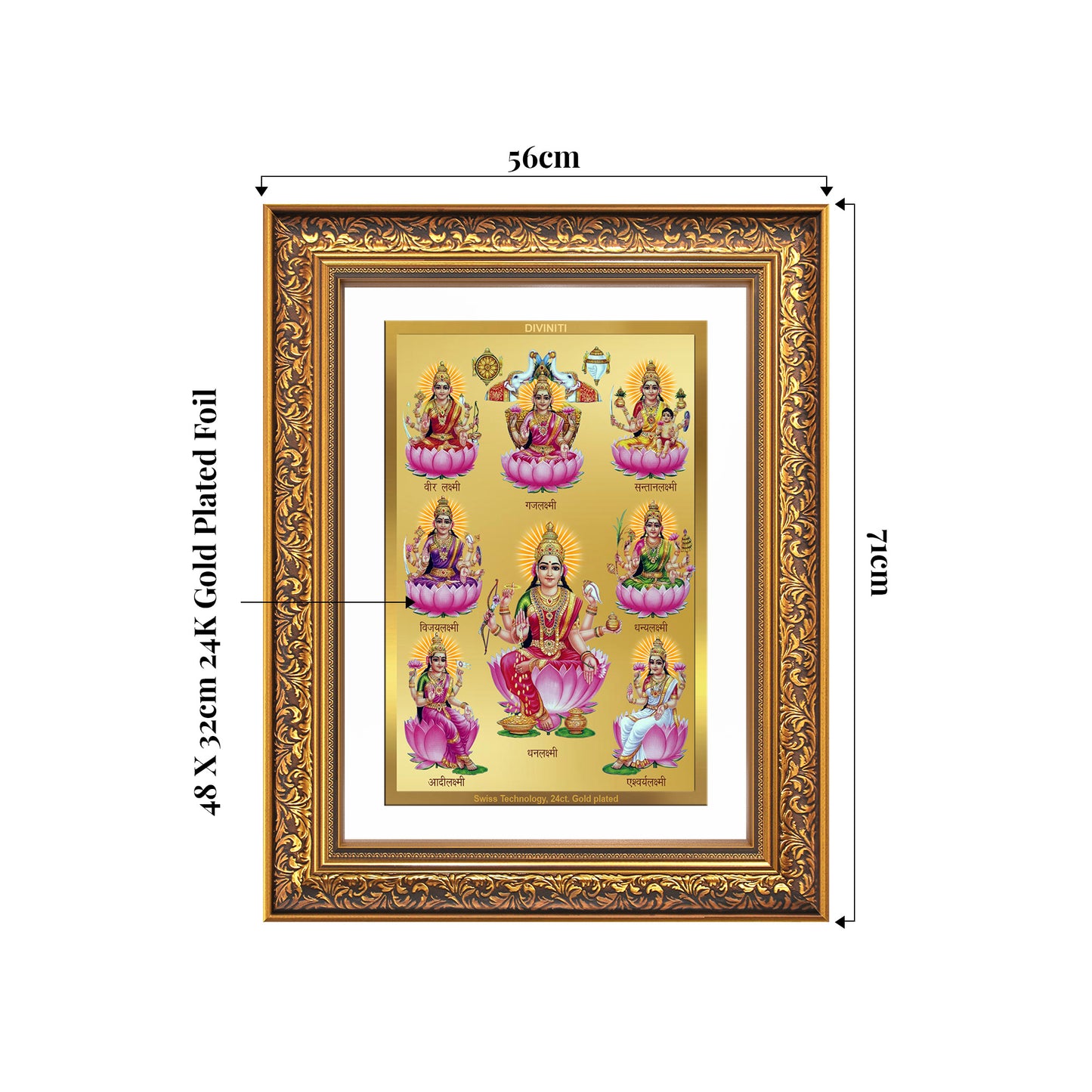 Ashtalakshmi | Lakshmi Devi for Wall Mount Photo Frame in 24K Gold Plated Foil