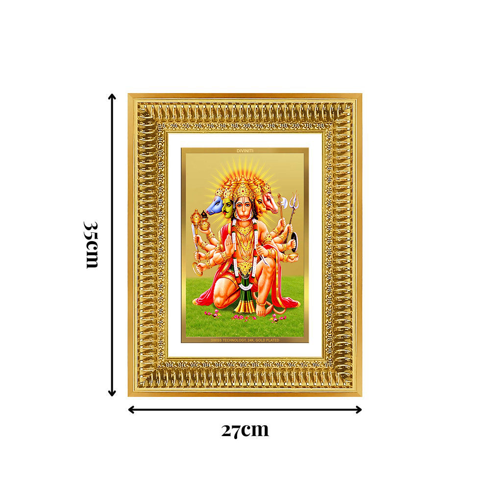 Diviniti 24K Gold Plated Panchmukhi Hanuman (Classic) Divine Wall Frame for Home Mandir & Office Decor | Luxury Spiritual Gift