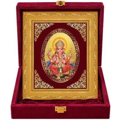 24K Gold-Plated Lord Ganesha Frame | Premium Gift Box | 21.5x17.5 CM