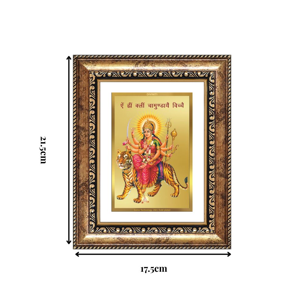 Diviniti 24K Gold Plated Durga With Mantra (Classic) Divine Wall and Table Top Frame for Home Mandir & Office Decor | Luxury Spiritual Gift