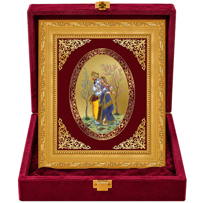 24K Gold-Plated Radha Krishna with Peacock Frame | Premium Gift Box | 21.5x17.5 CM