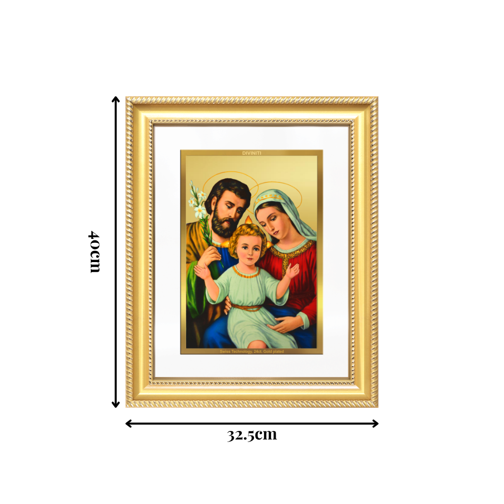 Diviniti 24K Gold Plated Holy Family (Classic) Divine Wall Frame for Home Mandir & Office Decor | Luxury Spiritual Gift