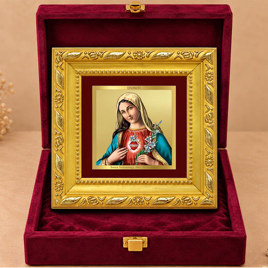 24K Gold-Plated Mother Mary Frame | Premium Gift Box | 10x10 CM
