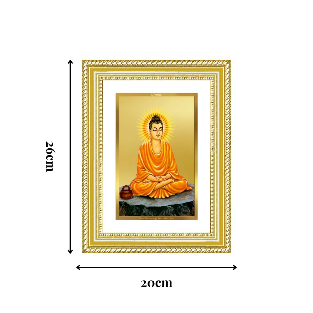 Diviniti 24K Gold Plated Buddha (Classic) Divine Wall Frame for Home Mandir & Office Decor | Luxury Spiritual Gift