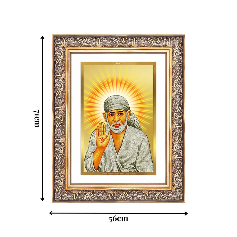 Diviniti 24K Gold Plated Sai Baba With Blessings (Classic) Divine Wall Frame for Home Mandir & Office Decor | Luxury Spiritual Gift