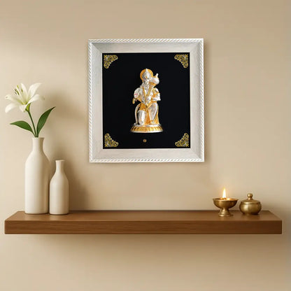 Exquisite 999 Silver & 24K Gold-Plated Lord Hanuman 3D Relief Wall Art | Elegantly Encased in a European Frame | Perfect for Home Temples, Décor & Luxurious Gifting