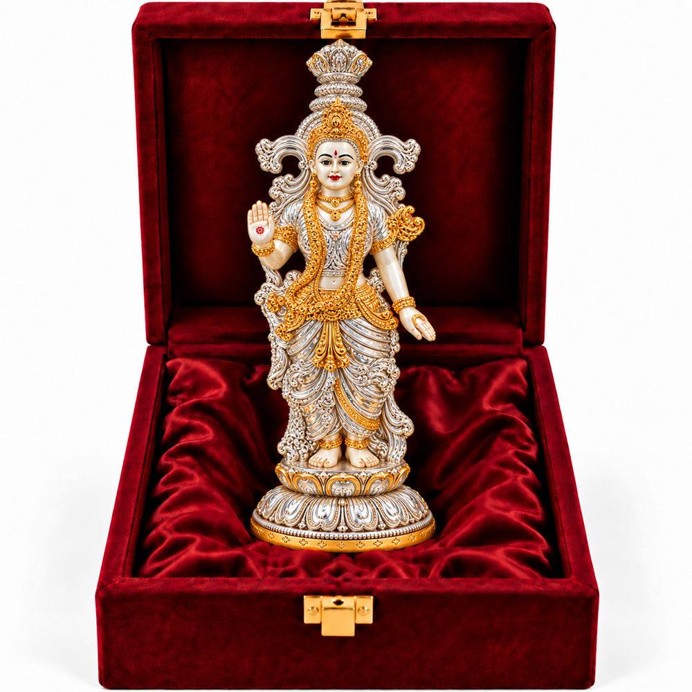 999 Silver-Plated Dual-Tone Radha Rani Idol | Premium Gift Box | 36x9 CM