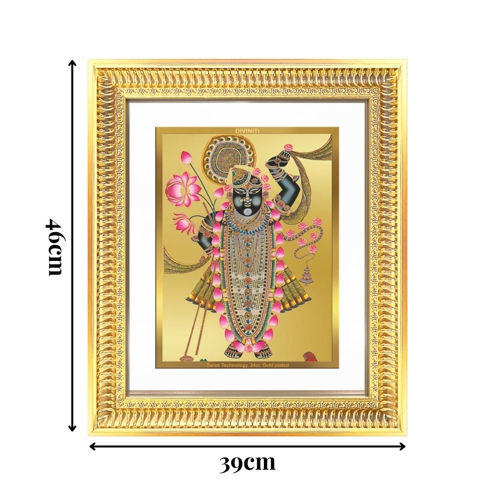 Diviniti 24K Gold Plated Shrinath Ji (Classic) Divine Wall Frame for Home Mandir & Office Decor | Luxury Spiritual Gift