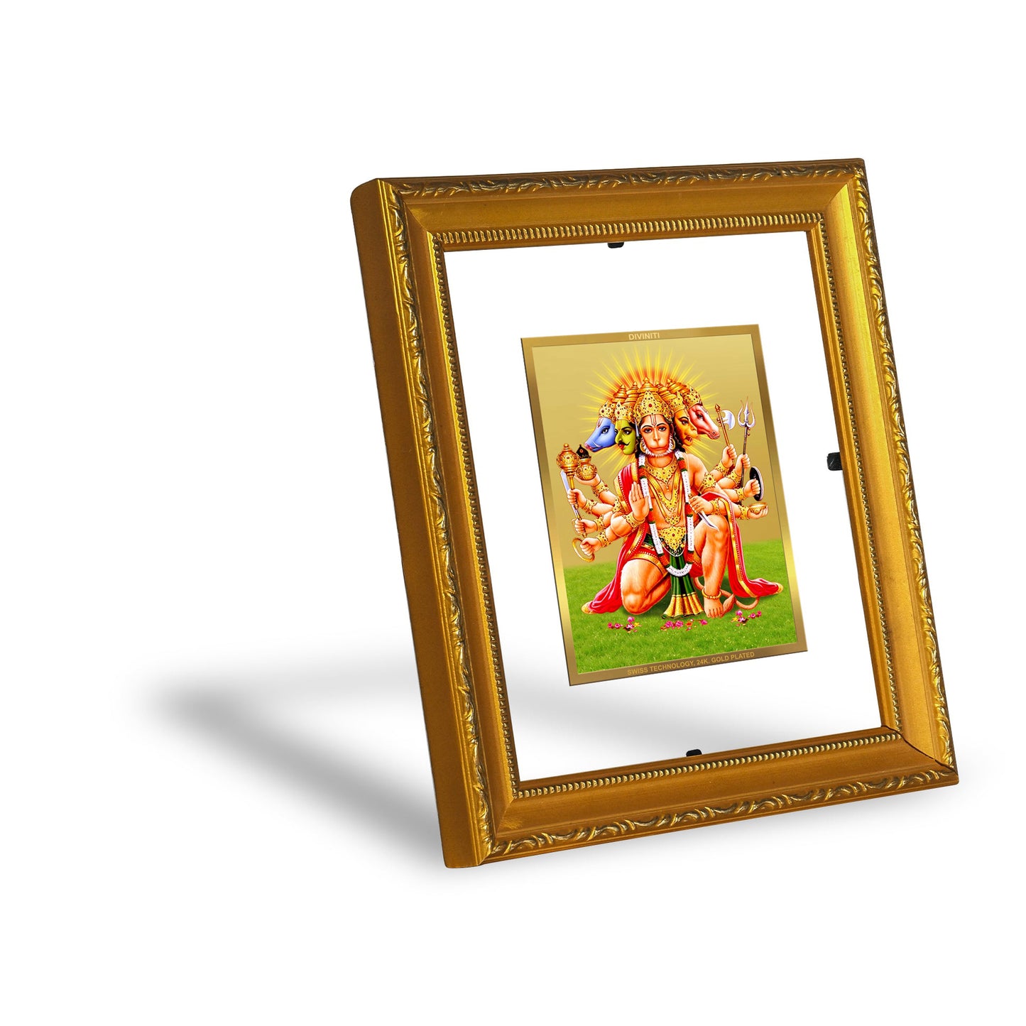 DIVINITI 24K Gold Plated Foil Panchmukhi Hanuman Wall Photo Frame Religious Photo Frame Idol for Home & Office Decor Prayer, Gifts Items DG 101 Size 1 (15.3x14.9 CM)