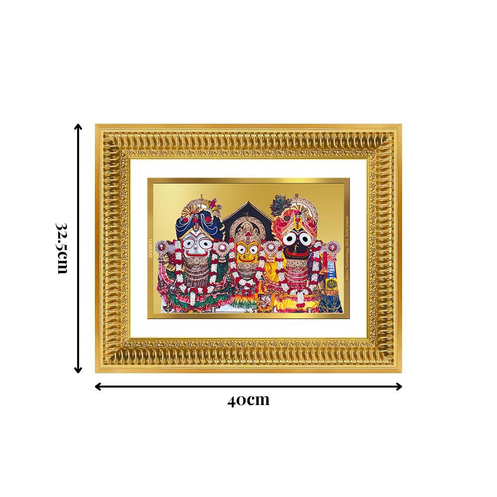 Diviniti 24K Gold Plated Jagannath Subhadra Balabhadra (Classic) Divine Wall Frame for Home Mandir & Office Decor | Luxury Spiritual Gift