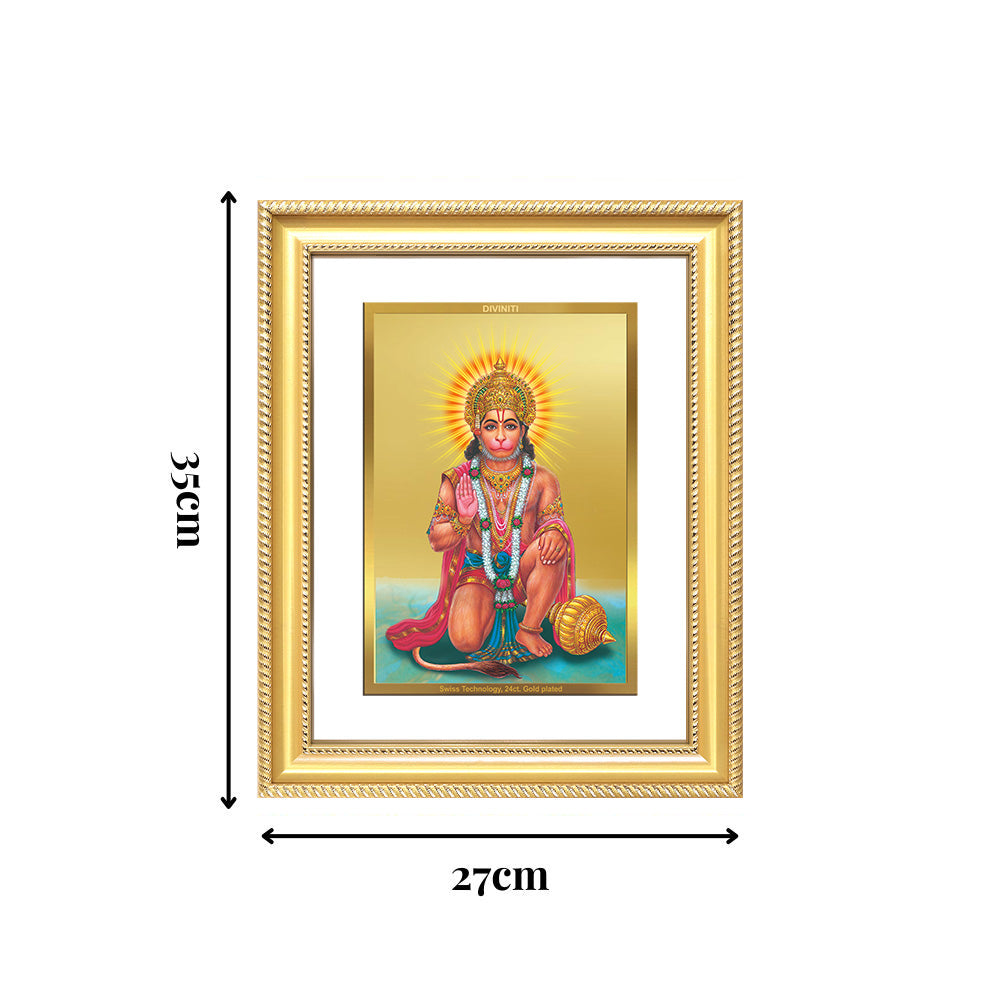 Diviniti 24K Gold Plated Ashirwad Hanuman (Classic) Divine Wall Frame for Home Mandir & Office Decor | Luxury Spiritual Gift