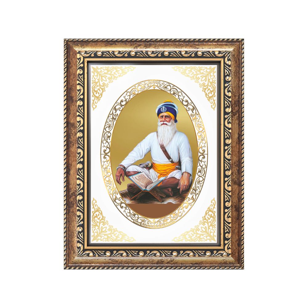 Baba Deep Singh Ji | Sikh Warrior Saint Wall & Tabletop Royal Photo Frame in 24K Gold Plated Foil