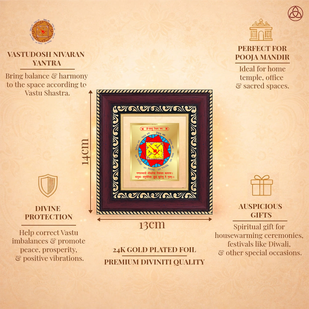 Vastudosh Nivaran Yantra framed in 24K gold plated foil, symbolizing balance of planetary energies and harmony.