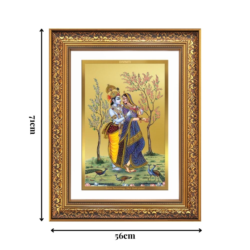 Diviniti 24K Gold Plated Radha Krishna (Classic) Divine Wall Frame for Home Mandir & Office Decor | Luxury Spiritual Gift