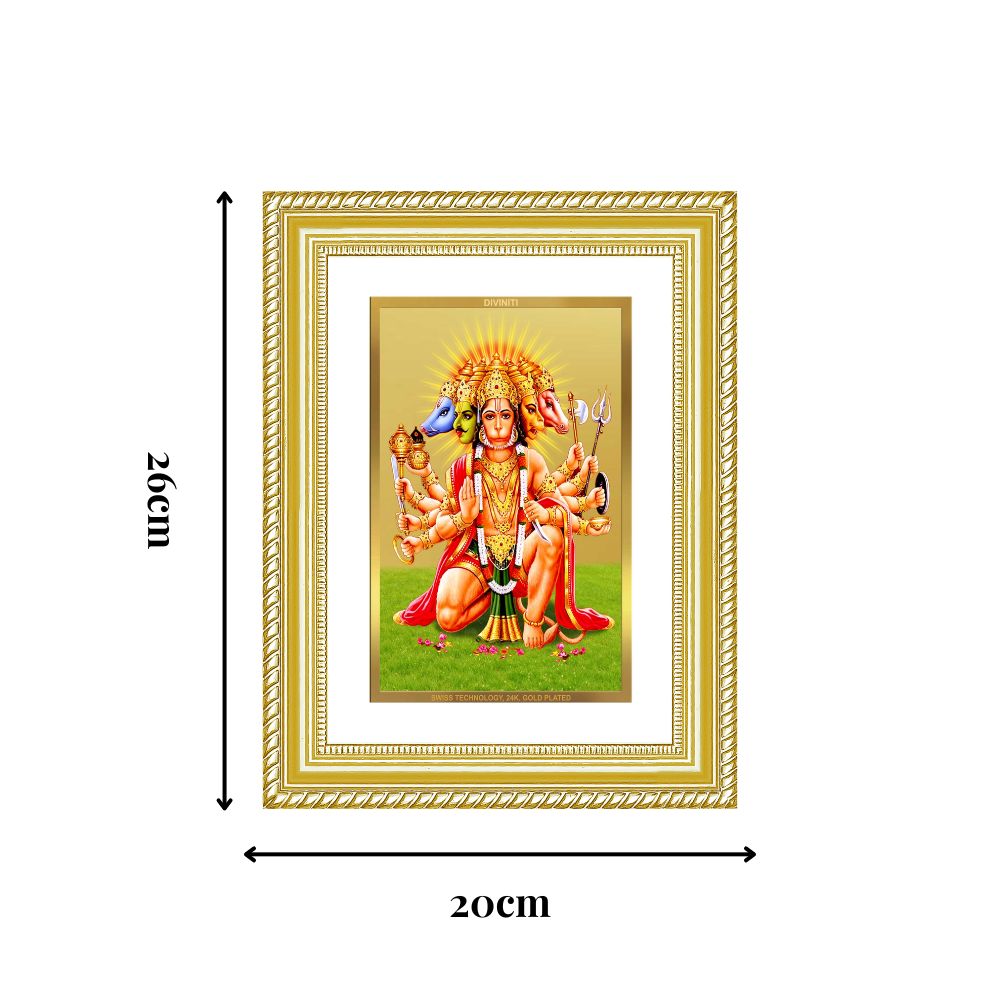 Diviniti 24K Gold Plated Panchmukhi Hanuman (Classic) Divine Wall Frame for Home Mandir & Office Decor | Luxury Spiritual Gift