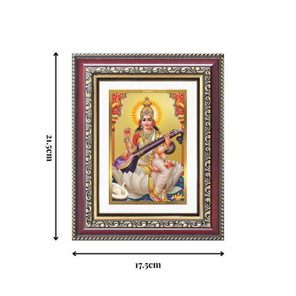 Diviniti 24K Gold Plated Saraswati Mata (Classic) Divine Wall and Table Top Frame for Home Mandir & Office Decor | Luxury Spiritual Gift
