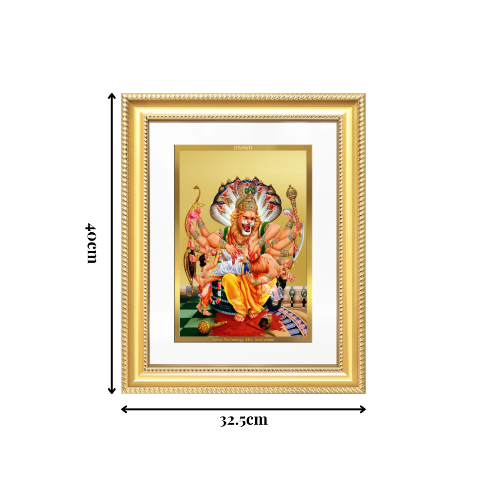 Diviniti 24K Gold Plated Narasimha (Classic) Divine Wall Frame for Home Mandir & Office Decor | Luxury Spiritual Gift