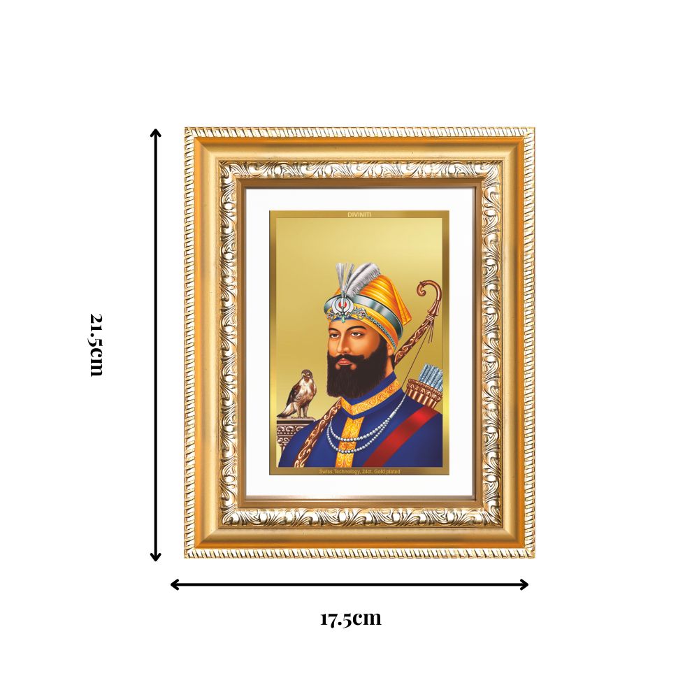 Diviniti 24K Gold Plated Guru Gobind Singh Ji (Classic) Sacred Sikh Wall and Table Top Frame for Home Decor & Office Ambiance | Premium Spiritual Gift