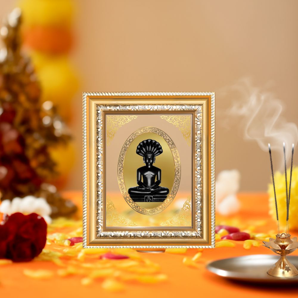 Lord Parshvanath Divine Jain Tirthankara Sacred Protection & Liberation Royal Tabletop Frame in 24K Gold Plated Foil