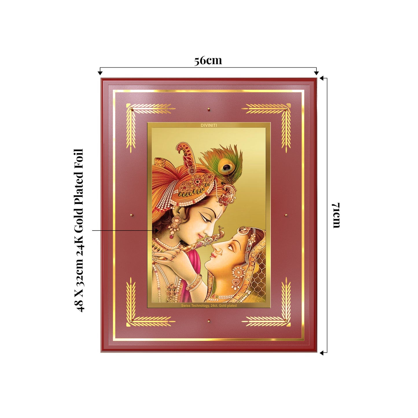 Radha Krishna with Flute | Lord Krishna Wall Mount Photo Frame in 24K Gold Plated Foil