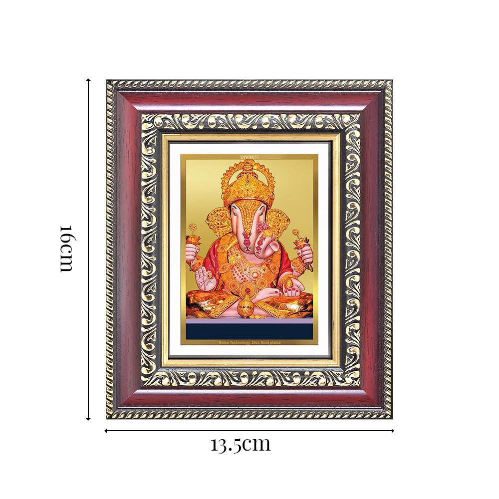 Diviniti 24K Gold Plated Dagadu Ganesha (Classic) Divine Table Top Frame for Home Mandir & Office Decor | Luxury Spiritual Gift