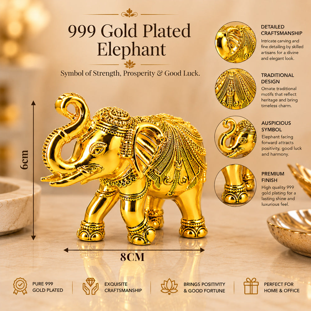 999 Gold-Plated Elephant Pair | Premium Gift Box | 6x8 CM