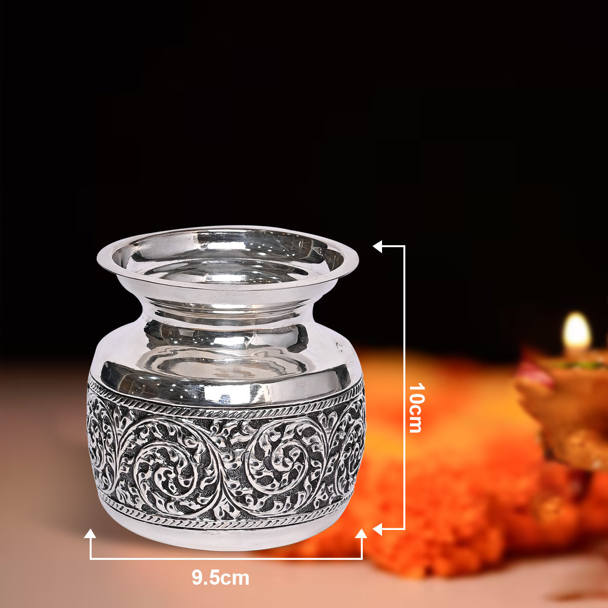 Pure Silver Kalash Lota Vintage Ritual Sacred Pooja Essential, Handcrafted Temple Art (9.5x7x10 cm,234g)