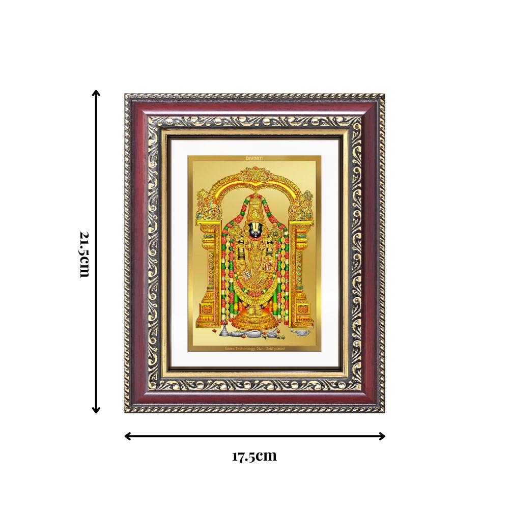 Diviniti 24K Gold Plated Tirupati Balaji Divine Wall and Table Top Frame for Home Mandir & Office Decor | Luxury Spiritual Gift