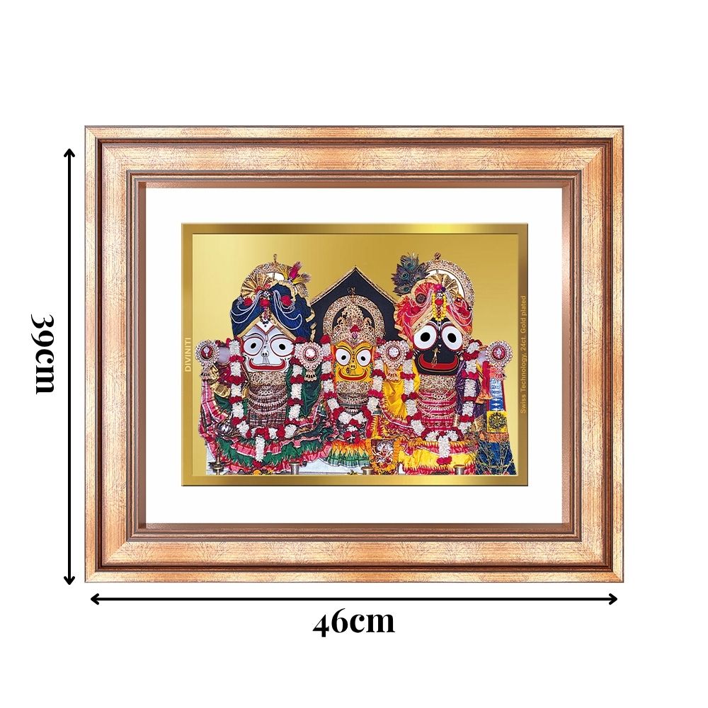 Diviniti 24K Gold Plated Jagannath Subhadra Balabhadra (Classic) Divine Wall Frame for Home Mandir & Office Decor | Luxury Spiritual Gift
