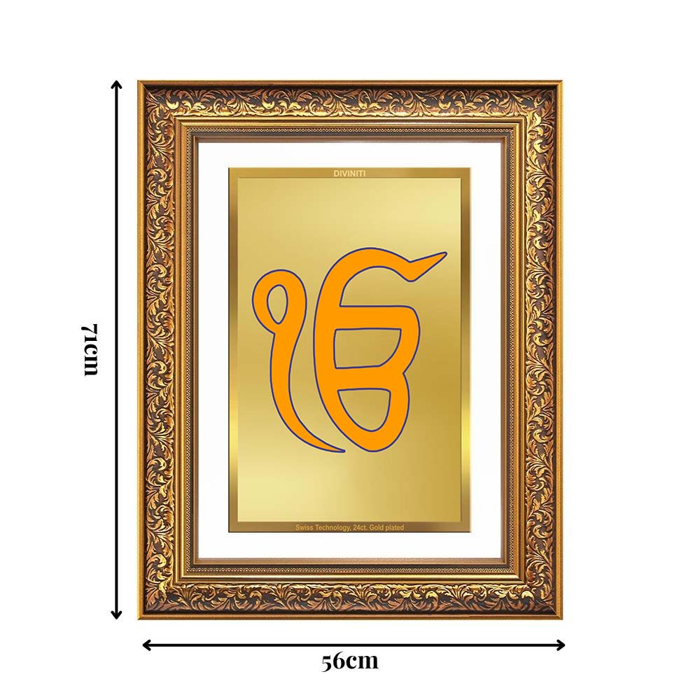 Diviniti 24K Gold Plated Ik Omkar (Classic) Divine Wall Frame for Home Mandir & Office Decor | Luxury Spiritual Gift
